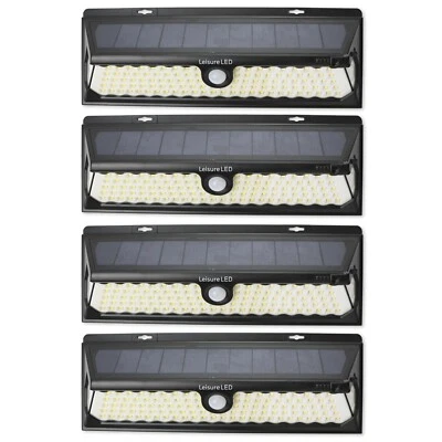 4 Pack 120 LED Solar Power Motion Sensor Wall Light Outdoor Garden Lamp Black - Image 1 of 4