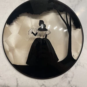 Bilderback's Round Black White Handpainted Lady Silhouette - Picture 1 of 3