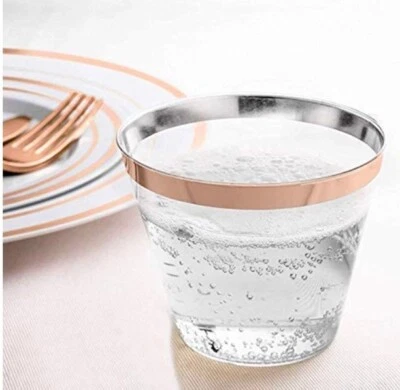 Gold or Rose Gold Rimmed Plastic Cups - Image 1 of 4