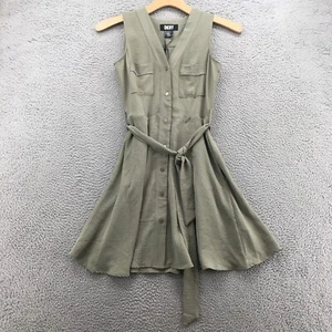 DKNY A-Line camicia abito donna 2 verde senza maniche cintura petto tasca casual NUOVO - Foto 1 di 24