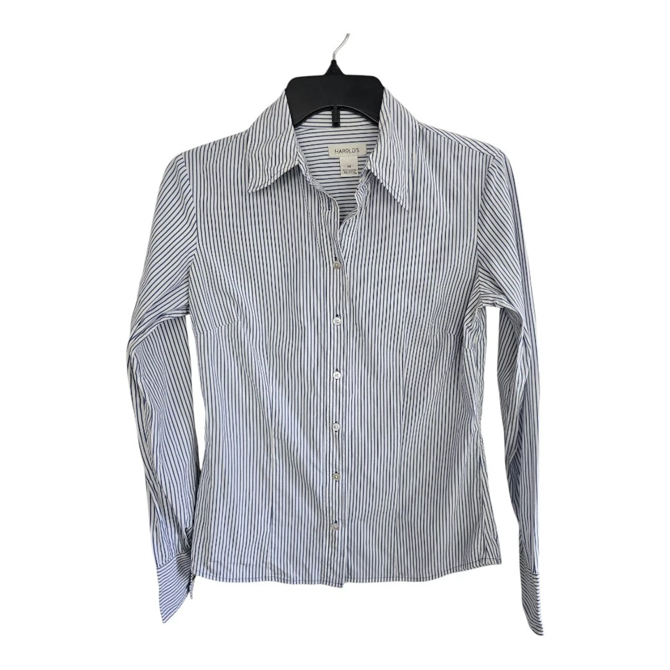 Harold's Shirt Women XS Striped Blue White Button Up Long Sleeve Office  - Image 1 of 4