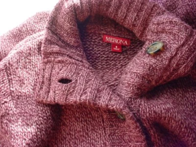 Merona Cardigan Sweater Size Small Long Sleeve Pockets Wool Blend Plum Burgundy - Image 1 of 4