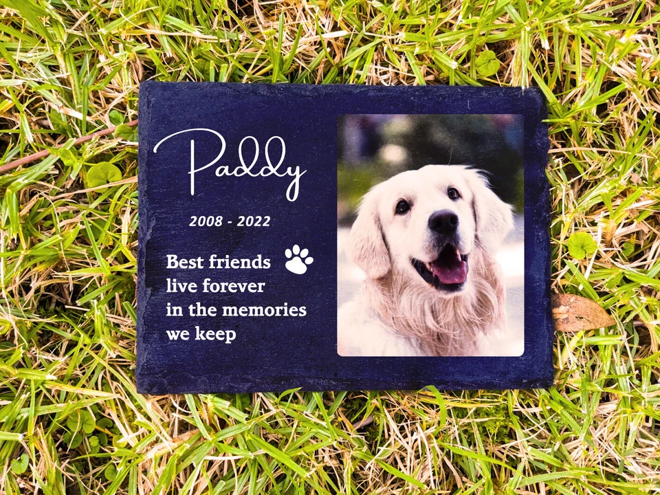Placa conmemorativa personalizada para mascotas al aire libre perro gato pájaro jardín tumba piedra resistente a los rayos UV Foto 1 de 1