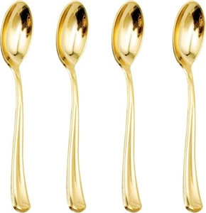 Cutlere X 130 Gold Plastic Spoons Heavy Duty Plastic Silverware Spoons Bulk - Picture 1 of 7