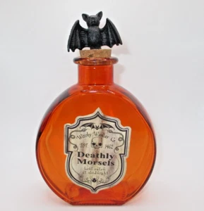 NEW Halloween Witch Potion Bottle Bat Top Orange Glass Deathly Morsels Prop - Picture 1 of 4