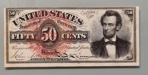 50 Cents Fractional Currency 4th Issue Abraham Lincoln High Grade AU - UNC 96350 - Picture 1 of 2