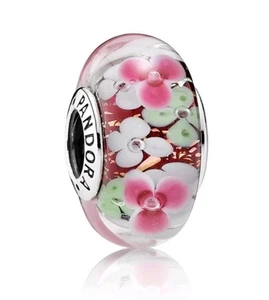 Pandora Flower Garden Murano Glass Bead Charm S925ALE - Picture 1 of 7