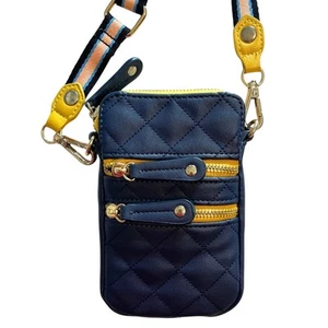 Sondra Roberts Squared Quilted Mini Crossbody Bag Blue Yellow Cellphone Purse - Picture 1 of 8