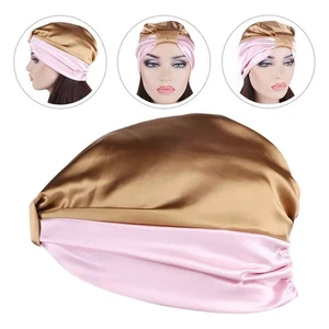 Cofano da notte elastico in tessuto seta imitazione sonno kaki e rosa - Foto 1 di 12