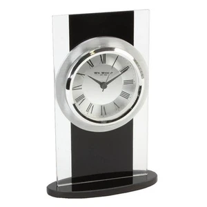 Wm.Widdop Black & Clear Glass Mantel Clock-Flagship Brand Mantel Clock-W2703 - Picture 1 of 2