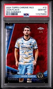 2024 Topps Chrome MLS #12 Leon Flach Red Shimmer 4/5 - PSA 10 GEM MT- Union - Picture 1 of 2