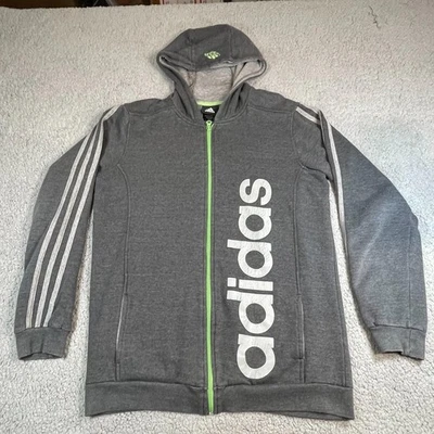 Adidas Sudadera con Capucha Mujer XL Gris Cremallera Completa 3 Rayas Logo Grande Sudadera Atlética Foto 1 de 4