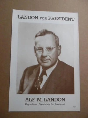 Cartel de campaña presidencial de Alf Landon 1936 original vintage  - Imagen 1 de 4