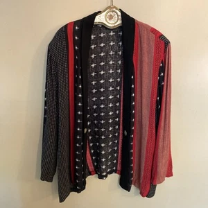 Vintage Women Red and Black Tribal Print Duster Cardigan Open 24W Sharon Anthony - Picture 1 of 6