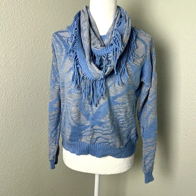 Suéter Nic + Zoe Para Mujer Pequeño Azul Remolino con Flecos Desmontables Bufanda Infinita Foto 1 de 4