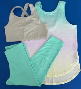 Gap Kids Girls 14 Gapfit Green Leggings 2in1 Tank Bra Outfit WORN ONCE - Picture 1 of 12