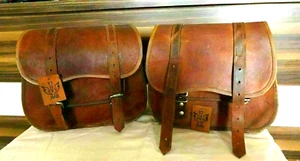 2 Side Pouch Brown Leather Motorcycle Side Pouch Saddlebags Saddle Bag Panniers - Picture 1 of 5