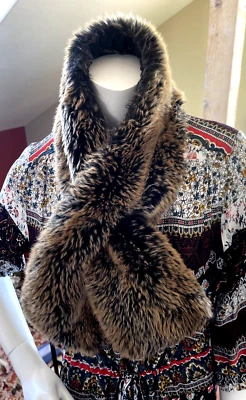 Faux Fur Pull Through Scarf Brown & Black 40" Caron Miller Santa Barbara - Image 1 of 4