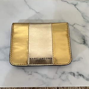 Marc Jacobs Leather Bifold ID Wallet Credit Card Gold Silver 4” x 3” ASY 3157