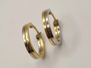 18ct 750 Two Tone Stud Earrings Yellow White Gold - Picture 1 of 8