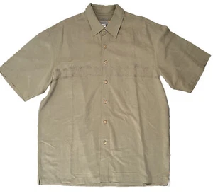 Quicksilver Herren Komfortpassform Knopf kurzärmlig beige Palmen Shirt Größe L - Bild 1 von 8