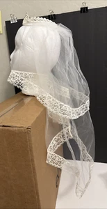 Vtg Abbey Brand First Communion Veil Head Piece Princess Pearl headband Lace - Picture 1 of 15
