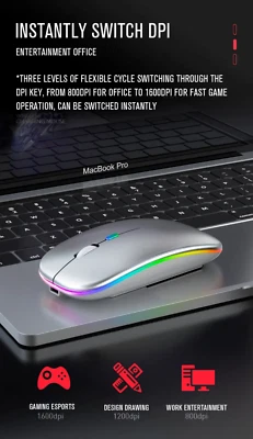 Wireless Mouse Rechargeable Backlit Ergonomic Gaming Mouse for Laptop PC - Image 1 of 4