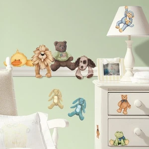 BABY ANIMALS WALL STICKERS 23 New Stuffed Animal Decals Boys Girls Nursery Decor - Picture 1 of 2