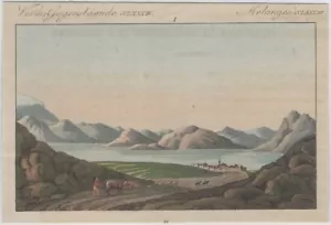 Escena de Oriente Medio o Mediterráneo - Grabado coloreado a mano de principios del siglo XIX - Imagen 1 de 1