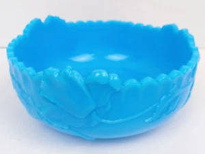Antike Dithridge blaue Milchschlacke Glas Schüssel Mohn Blumenmuster 8 1/2" x 4" - Bild 1 von 8