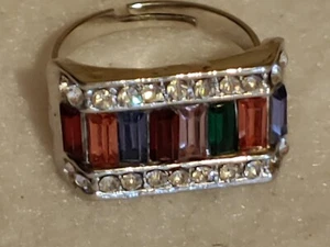 Vtg Faux Multicolor Gemstones Costume Jewelry silvertone Ring size 7 adj. - Picture 1 of 12