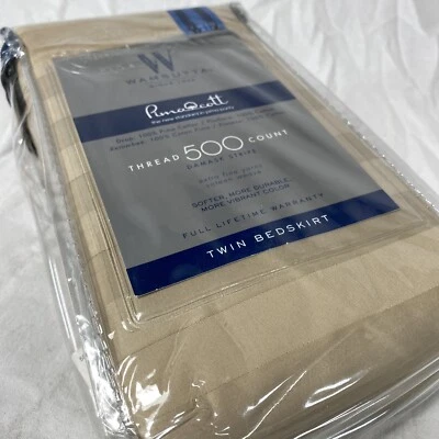 Wamsutta 500-Thread-Count PimaCott Damask Twin Bed Skirt in Taupe Tan Stripes￼ - Image 1 of 4