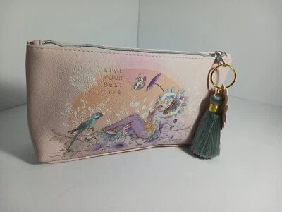 Bolsa de maquillaje Live Your Best Life pequeña con borlas de Papaya Foto 1 de 4