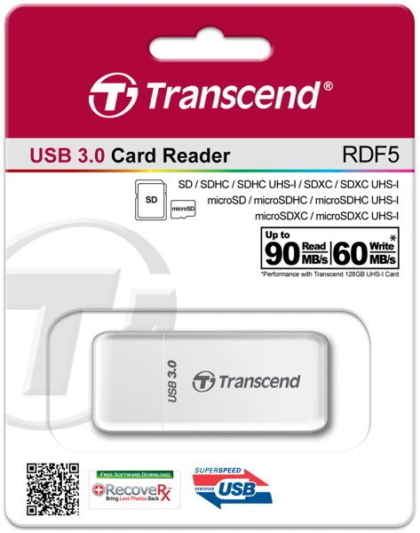 Transcend Card Reader RDF5 Micro Card SD / SDHC / SDXC UHS-I weiß USB 3.0 - Bild 1 von 1
