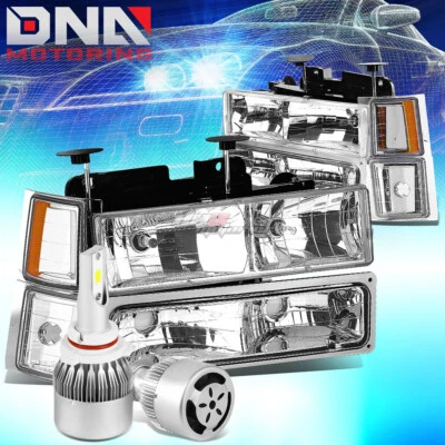 FARO CARCASA CROMADA+ESQUINA+LED BLANCO 9006 OCULTO CON VENTILADOR AJUSTE 94-02 CHEVY C10 C/K Foto 1 de 4