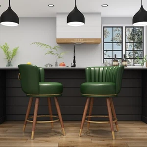 24'' Leather Swivel Bar Stools Set of 2 Counter Height Barstools Kitchen Chairs - Picture 1 of 30