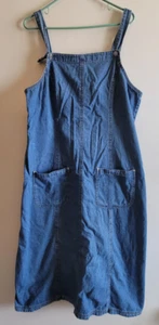 Vintage Denim Jumper Dress Long Pockets Womens Size 16W Baccini STAINS See Pics - Picture 1 of 8