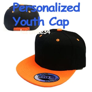 Personalized Kids Youth Snapback Snap Back Cap Hat ***BLACK/ORANGE***  - Picture 1 of 5