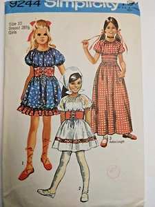 Dress Cinch Waist Long Short Girls 10 Simplicity 9244 Sewing Pattern VTG Cut - Picture 1 of 7