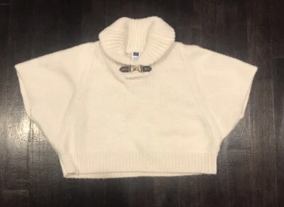 Janie And Jack Baby Toddler Girls 12-18 Months Ivory Sweater Poncho Leather - Image 1 of 3