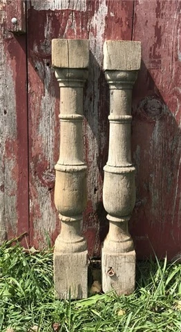 Pair Architectural Salvage Wood Balusters, Antique Spindles Porch Post Column, A Cover