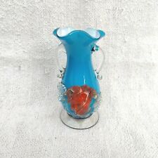 Antique Handmade Floral Blue White Glass Pontil Mark Decorative Flower Vase 6.2"