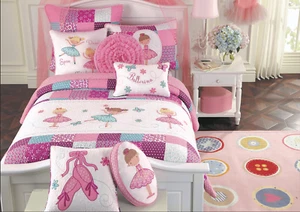 Ballerina Girls Reversible Cotton Quilt Set, Bedspreads, Coverlet - Picture 1 of 15