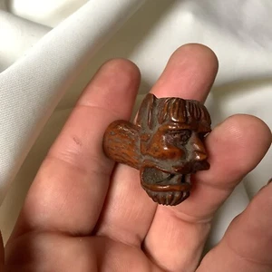 Devil Head Evil Mustache Antique Miniature Handcarved Wood Smoke Pipe Tobacco - Picture 1 of 12