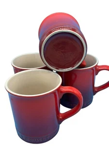 Le Creuset Mugs Red Ceramic Set Of 4 Used Condition - Picture 1 of 8
