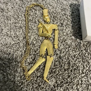 Vintage Gold tone Toy Soldier Necklace Articulated Jointed Moveable 7" 1970's - Picture 1 of 4