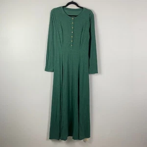 Halara Round Neck Button Long Sleeve Flare Maxi Casual Dress Size Large Green - Picture 1 of 9
