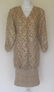 VINTAGE 60er 70er MOD SIASIA KLEID MOKKA SPITZE BÄNDER PAILLETTEN SOUTACHE GRÖSSE 12 - Bild 1 von 12