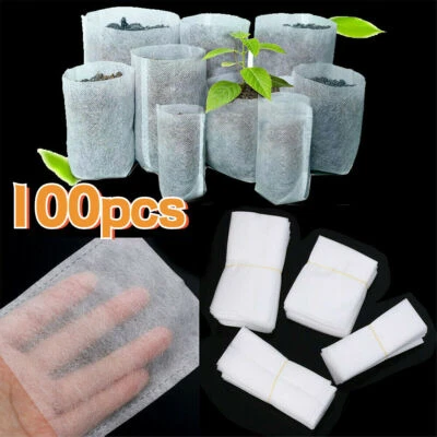 100x Biodegradable Non-woven Nursery Bag Pot Plant Grow Bags Fabric Pots Pouches - Image 1 of 4