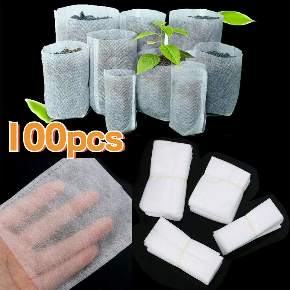 100x Biodegradable Non-woven Nursery Bag Pot Plant Grow Bags Fabric Pots Pouches - Image 1 of 4